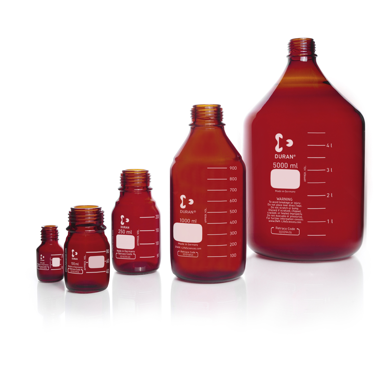 Chai thủy tinh phòng thí nghiệm DURAN GL32 màu hổ phách 50ml (không nắp)
