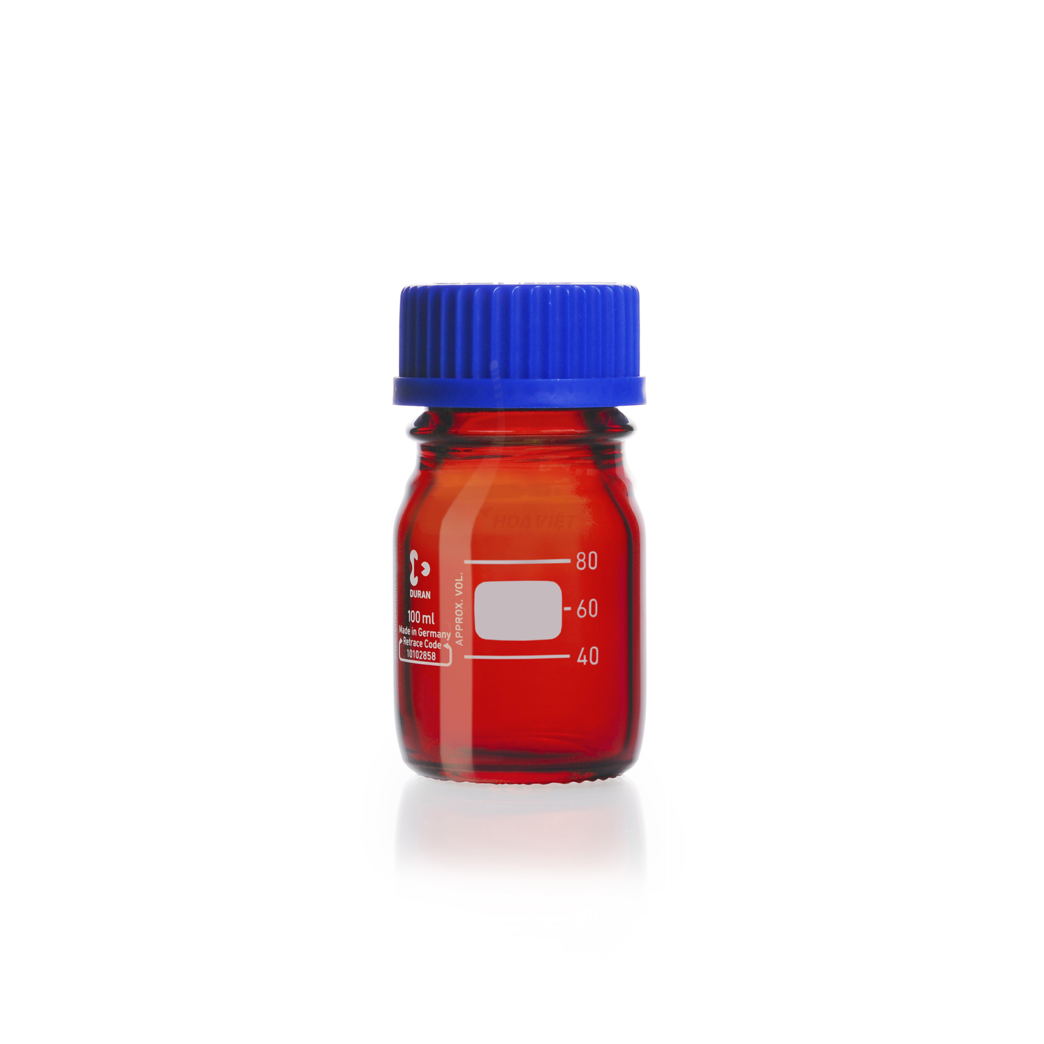 Chai thủy tinh phòng thí nghiệm DURAN® GL 45 màu hổ phách 100 ml, kèm nắp vặn và vòng rót