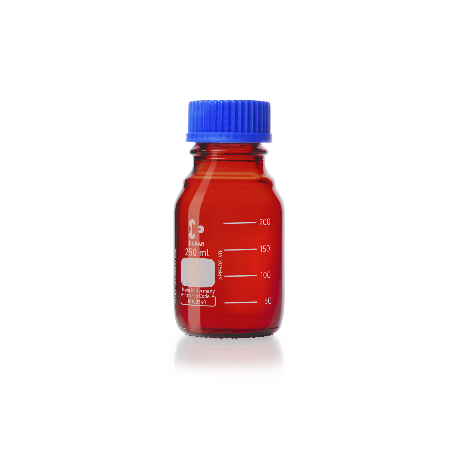 Chai thủy tinh phòng thí nghiệm DURAN® GL 45 màu hổ phách 250 ml, kèm nắp vặn và vòng rót Chai thủy tinh phòng thí nghiệm DURAN® GL 45 màu hổ phách 250 ml, kèm nắp vặn và vòng rót