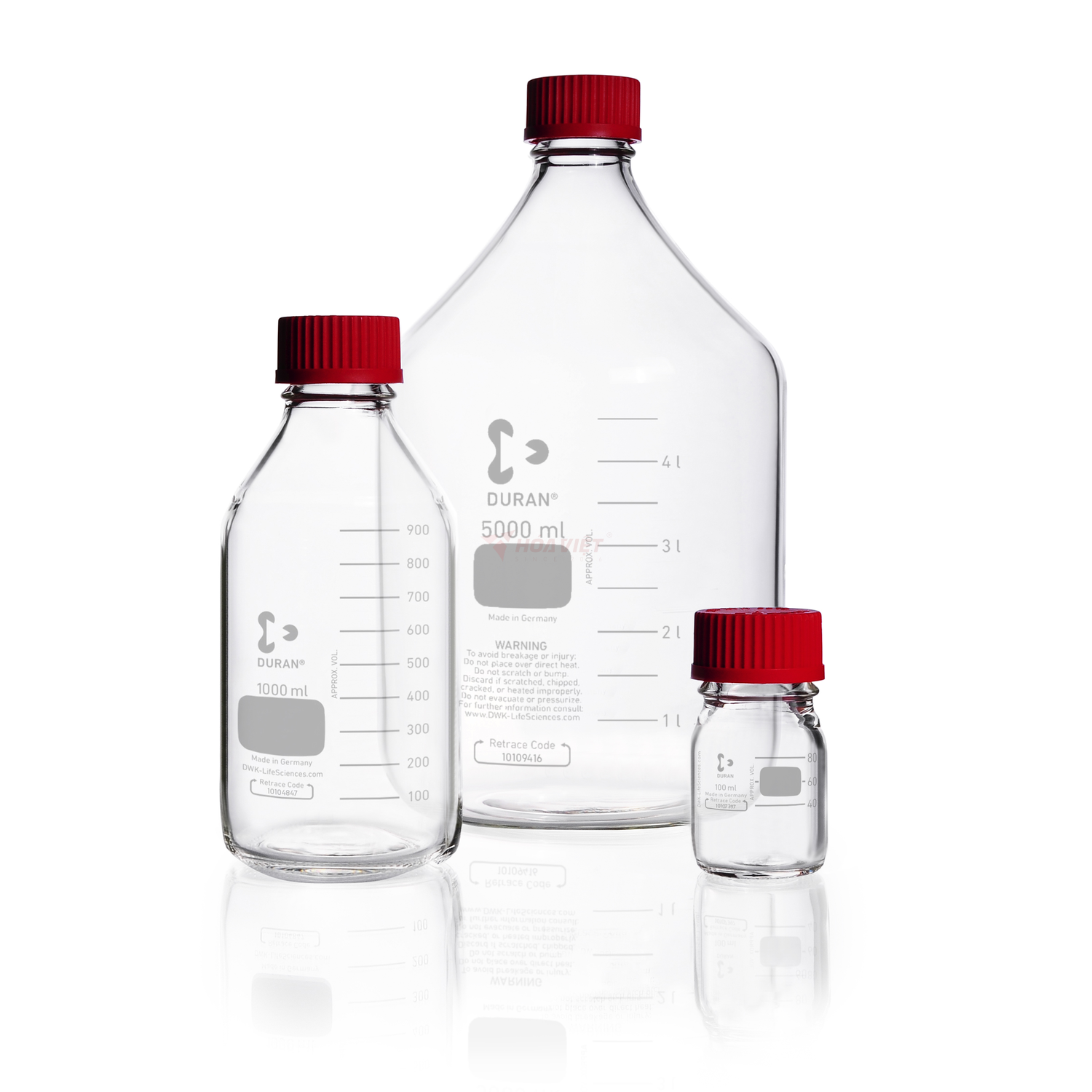 Chai Thủy Tinh DURAN GL45 250ml Trong Suốt Có Vạch Chia – Kèm Nắp Vặn & Vòng Rót PP