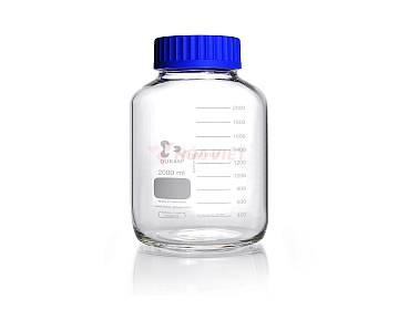 Chai thủy tinh phòng thí nghiệm DURAN® GLS 80 cổ rộng 2000 ml kèm nắp vặn và vòng rót (PP)