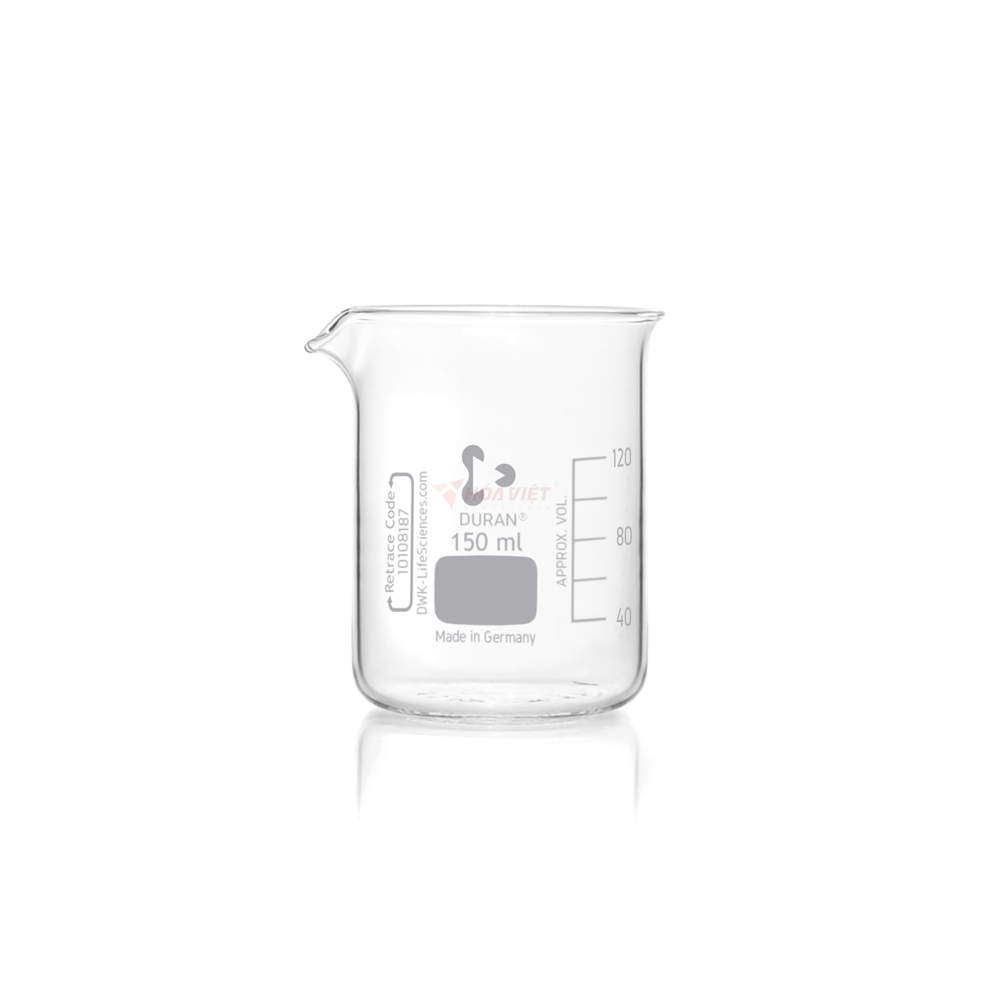 Cốc thủy tinh thí nghiệm DURAN® 150 ml dạng thấp, có vạch chia và mỏ rót