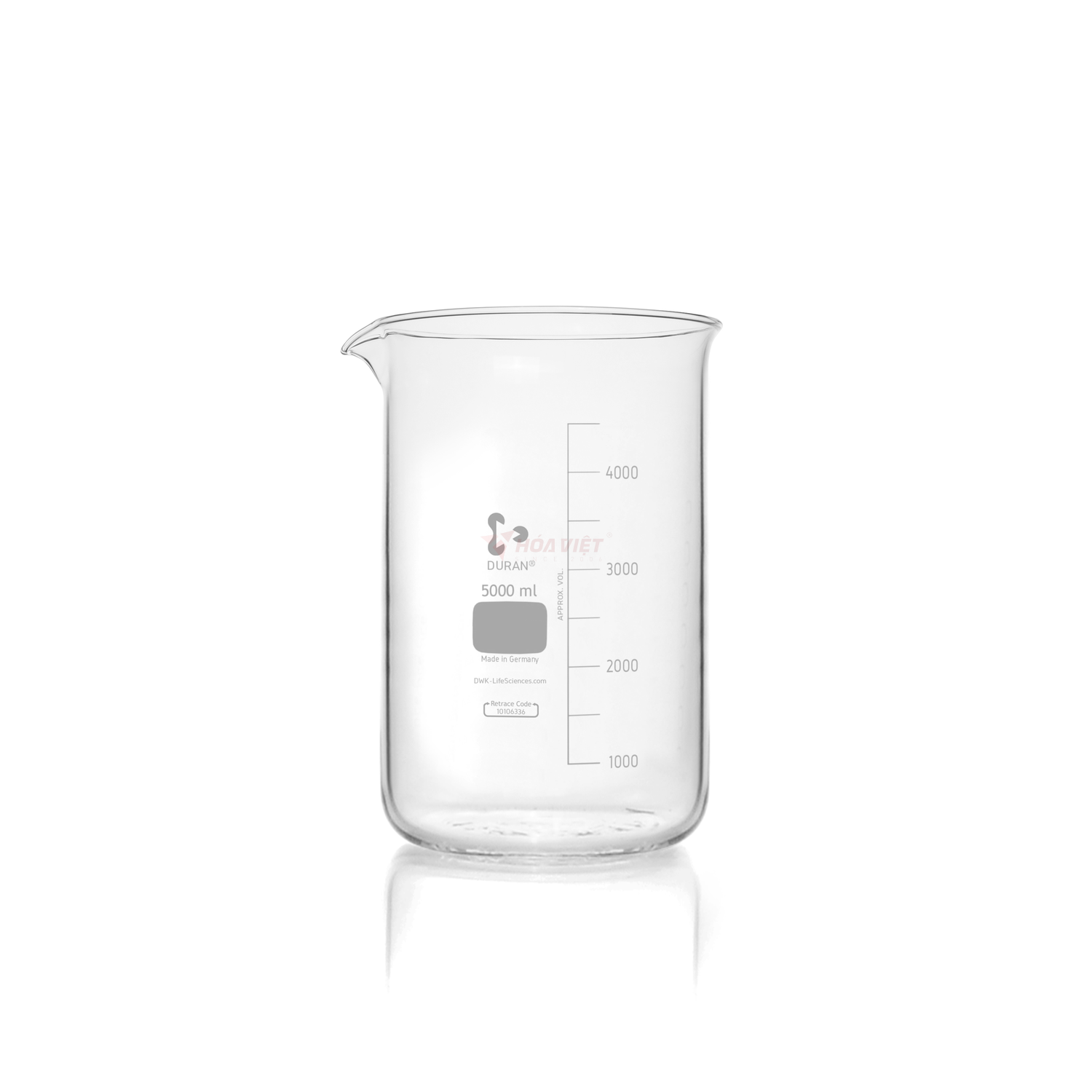 Cốc thủy tinh thí nghiệm DURAN® 5000 ml dạng thấp, có vạch chia và mỏ rót
