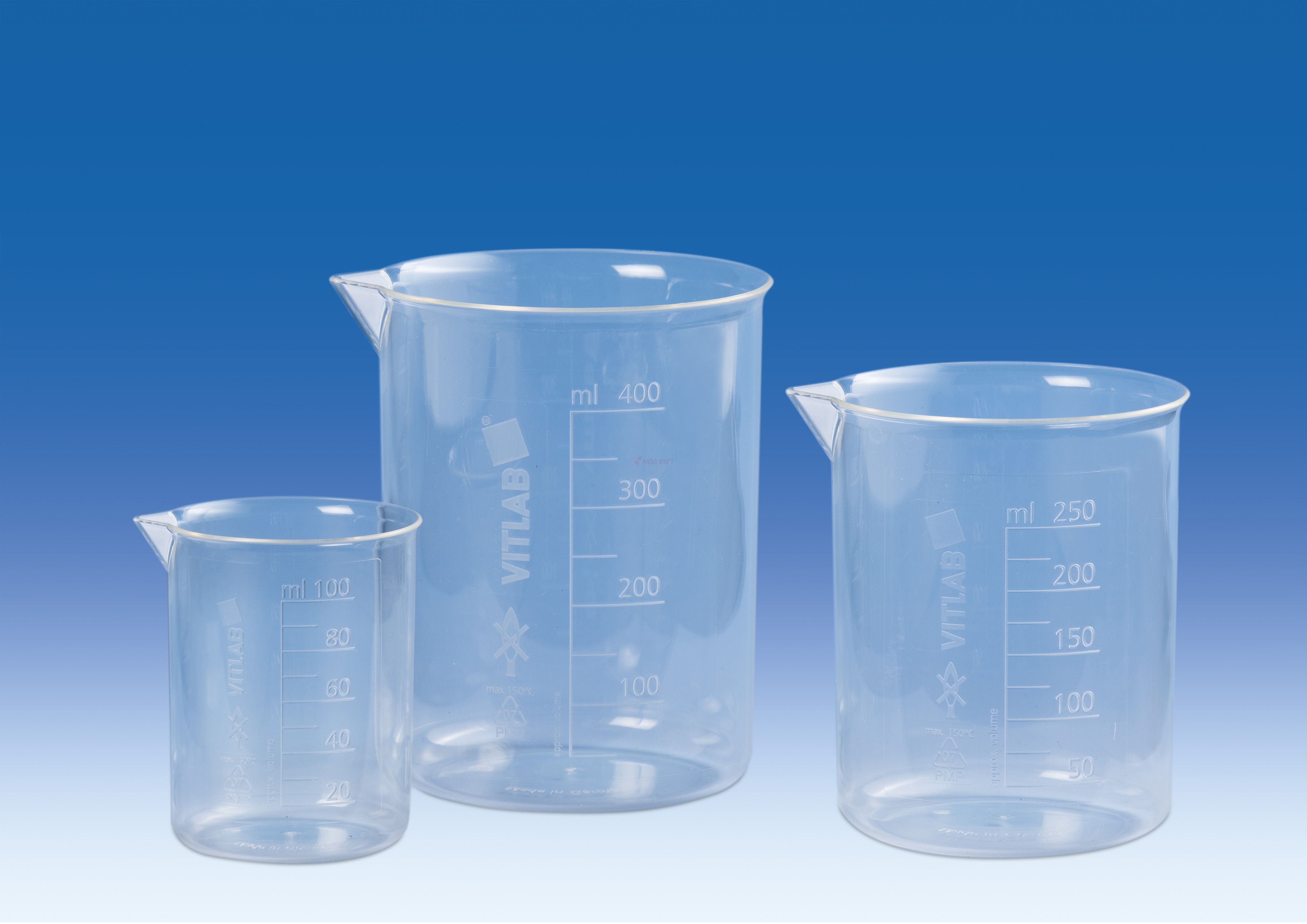 Cốc nhựa PMP Vitlab 250ml vạch trắng