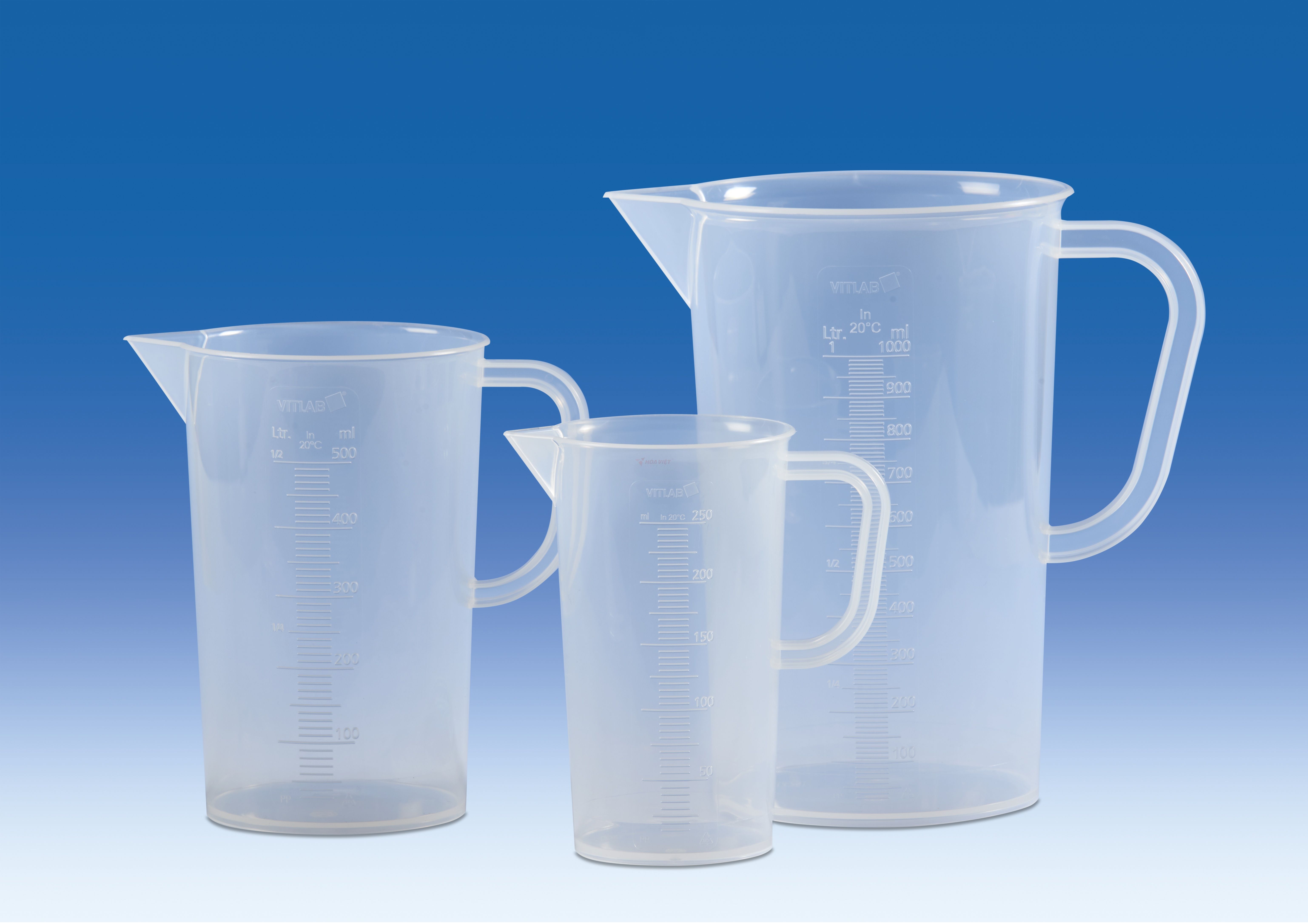 Ca đong nhựa PP Vitlab 500ml vạch nổi trắng