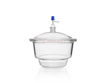 Bình hút ẩm thủy tinh DURAN® DN 200, mặt bích phẳng, nắp có cổng nối chân không NS – Desiccator