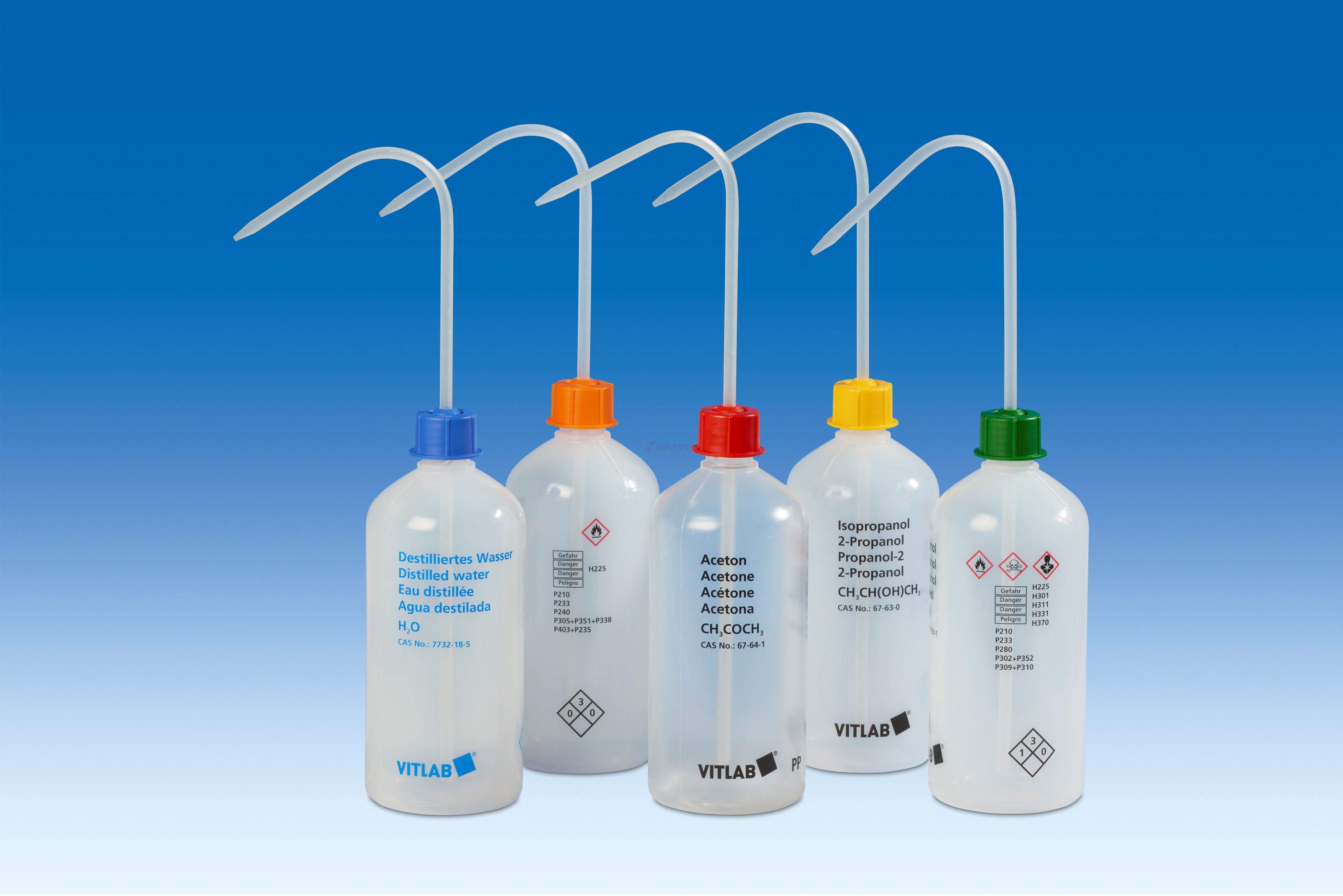 Bình tia nhựa PP Vitlab 250ml chứa Acetone (rỗng)