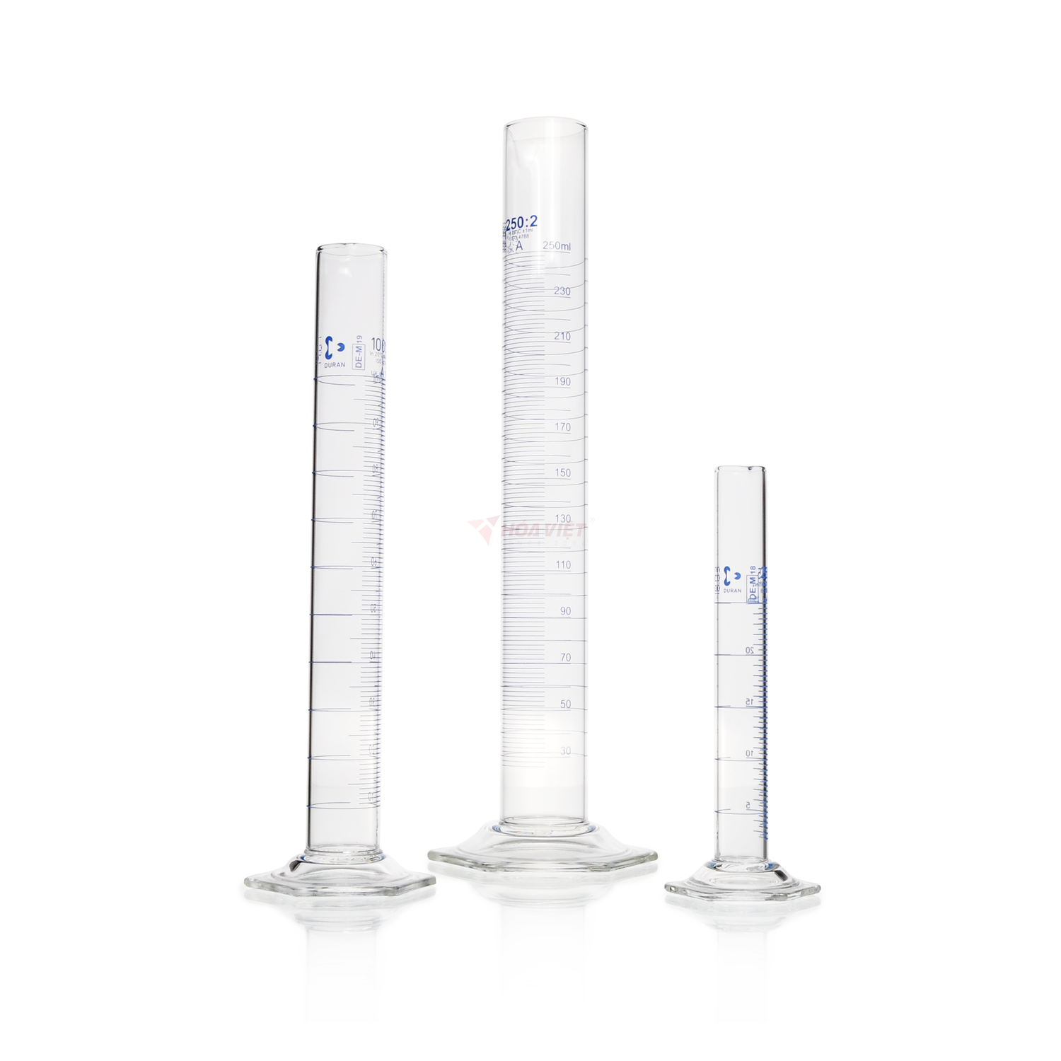 Ống đong thủy tinh DURAN® 250 ml Class A, vạch xanh, đế lục giác – Measuring Cylinder Ống đong thủy tinh DURAN® 250 ml Class A, vạch xanh, đế lục giác – Measuring Cylinder