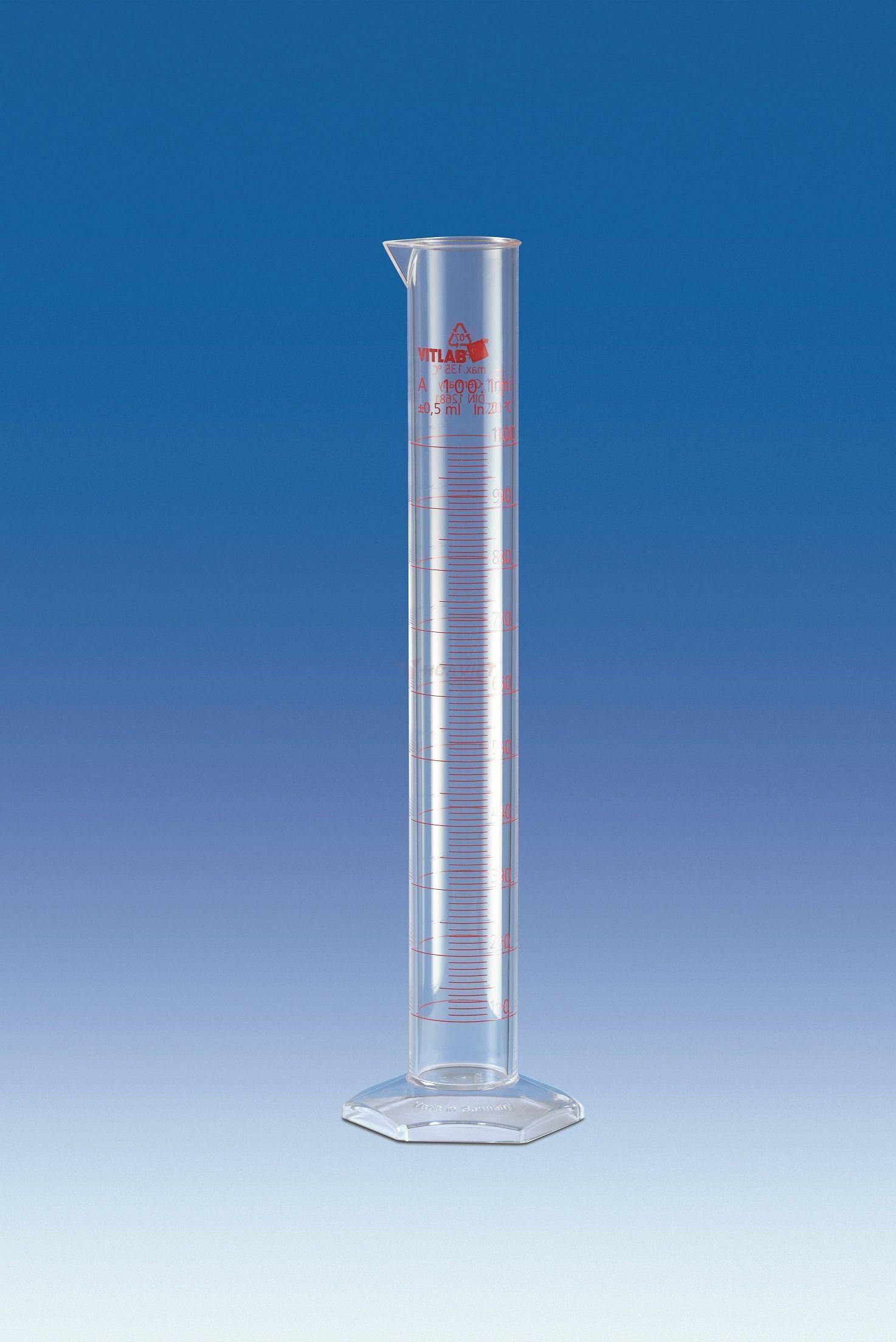 Ống đong nhựa PMP Vitlab 1000ml vạch nổi class A