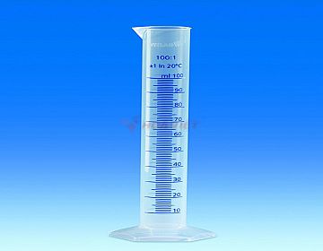 Ống đong nhựa PP Vitlab 100ml vạch nổi xanh class B